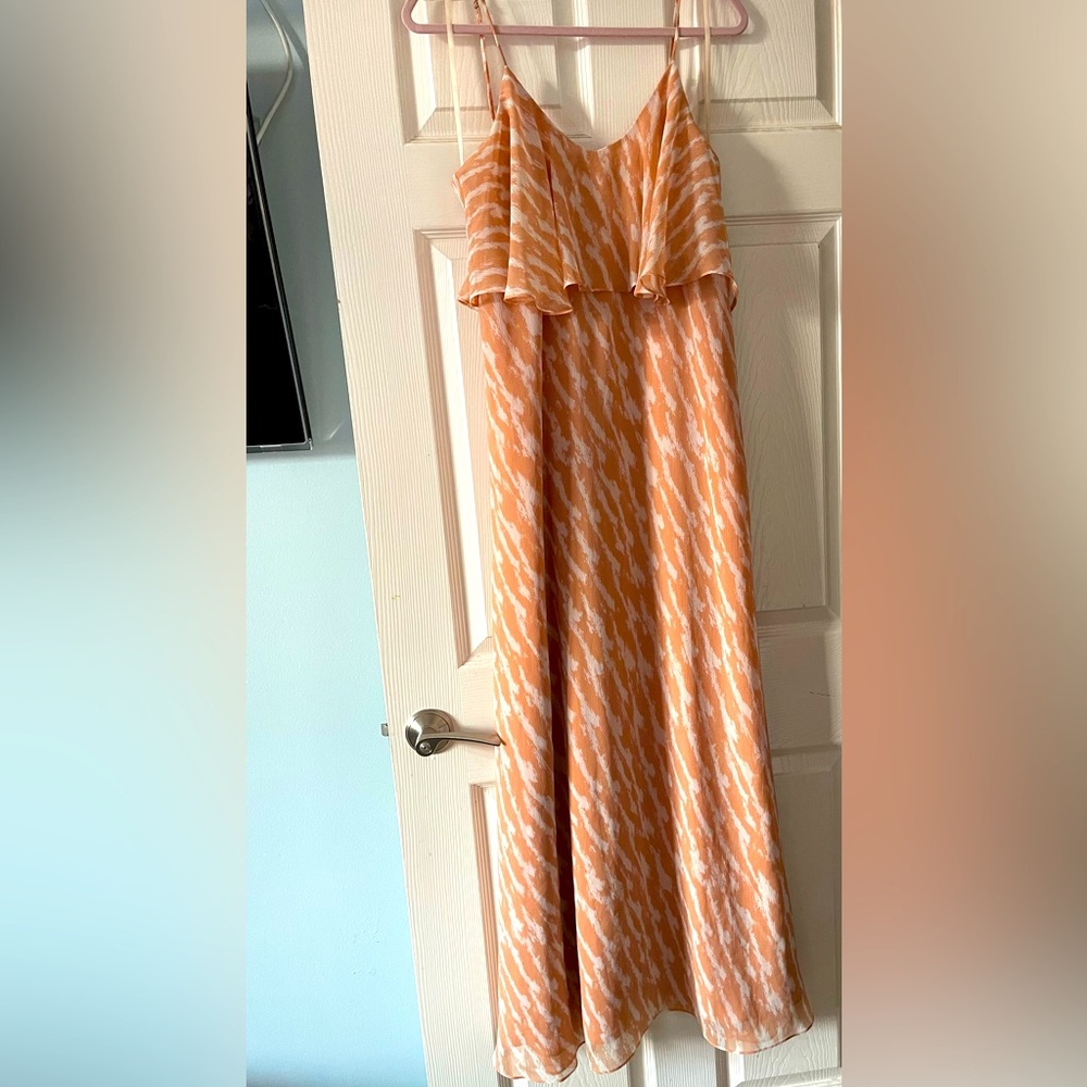 NWT BCBGeneration peach colored Ruffle Chiffon Sleeveless Maxi Dress